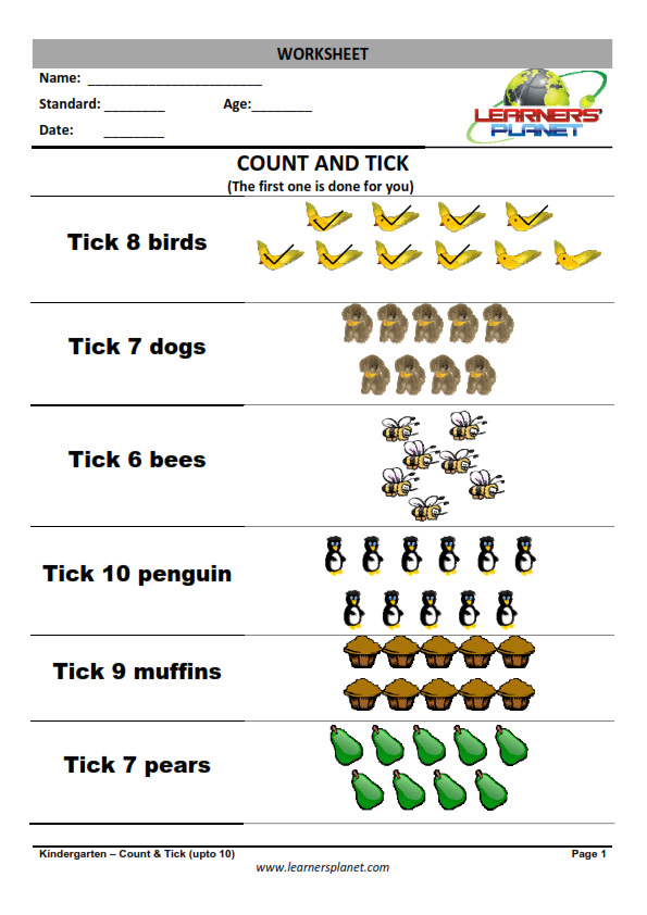 Number Counting / FREE Printable Worksheets-Count & tick